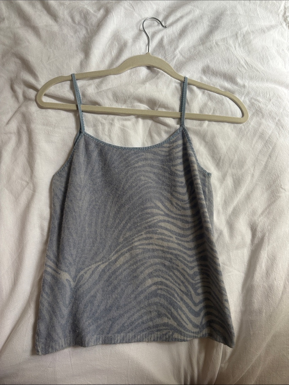 VINTAGE Blue Zebra-Print Spaghetti Strap Sweater Tank Top